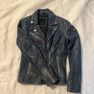 Gorgeous one-of-a-kind PEACE SIGN Mauritius blue Leather Jacket  💙Sz Small
